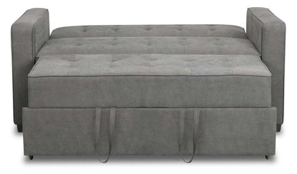 Futon Klik Klak en tissu velours Cory 59 avec capitonnage - Gris | Futon Cory de 59 po en tissu de velours avec mécanisme Klik Klak et capitonnage - gris