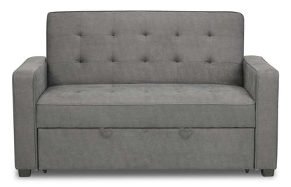 Futon Klik Klak en tissu velours Cory 59 avec capitonnage - Gris | Futon Cory de 59 po en tissu de velours avec mécanisme Klik Klak et capitonnage - gris