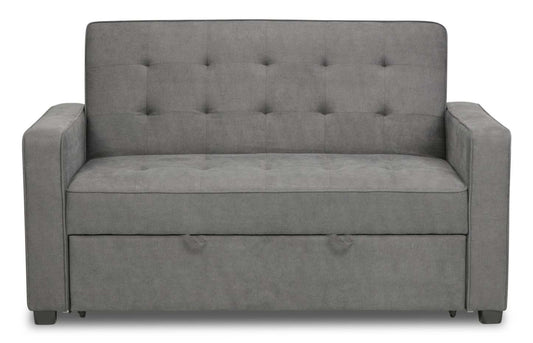 Futon Klik Klak en tissu velours Cory 59 avec capitonnage - Gris | Futon Cory de 59 po en tissu de velours avec mécanisme Klik Klak et capitonnage - gris