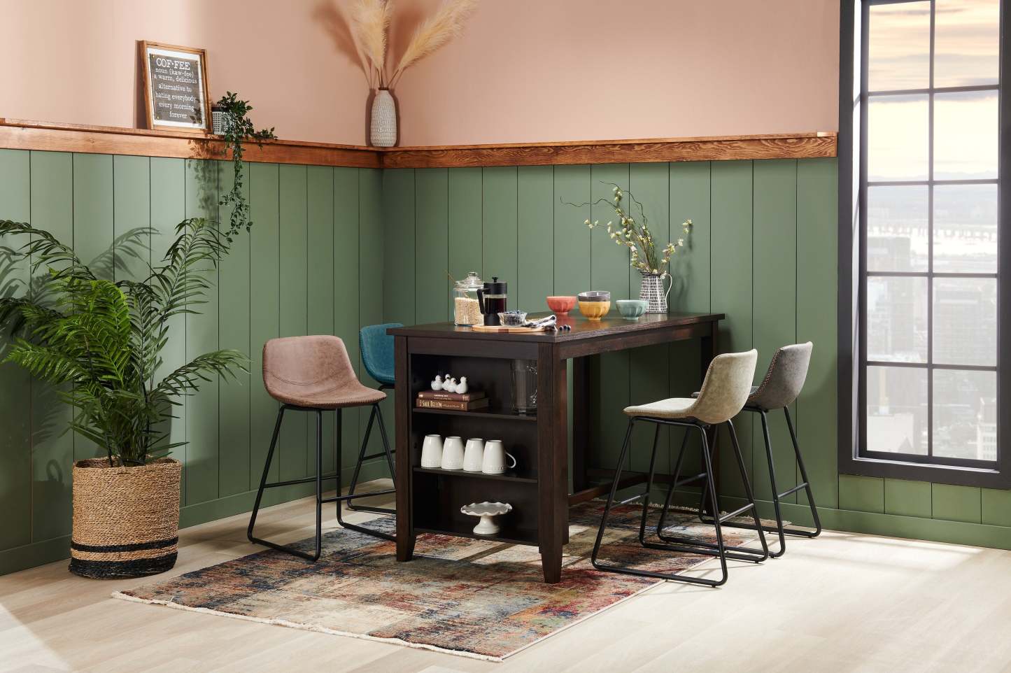 Tabouret Coty de hauteur comptoir en tissu de cuir végétalien et en métal - brun