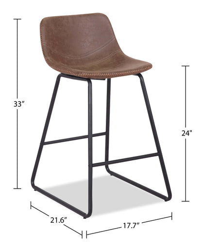 Tabouret Coty de hauteur comptoir en tissu de cuir végétalien et en métal - brun