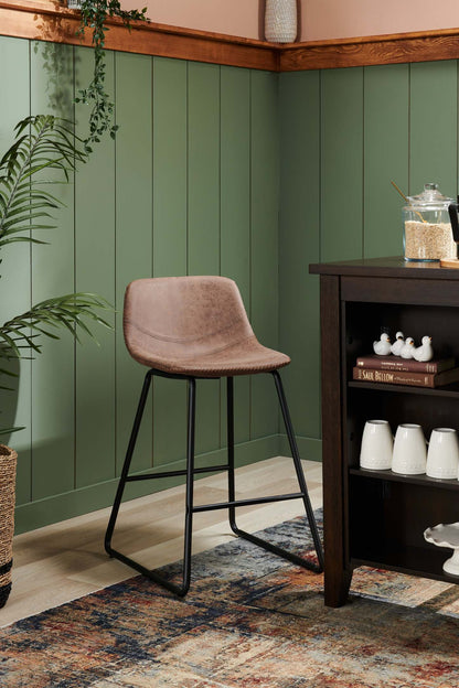 Tabouret Coty de hauteur comptoir en tissu de cuir végétalien et en métal - brun