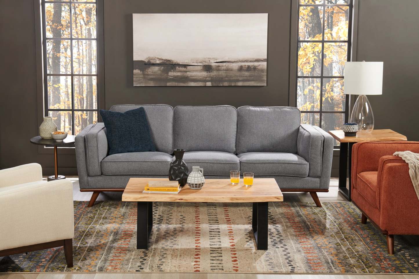 Sofa Kassia de Kort & Co. de 90,6 po en tissu d’apparence lin avec base et pattes en bois - gris