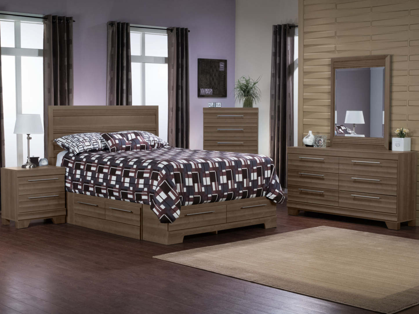 Olivia 6-Piece Queen Storage Bedroom Package with 2 Nightstands – Grey|Ensemble de chambre à coucher Olivia 6 pièces avec lit queen de rangement et 2 tables de nuit - gris