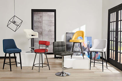 Tabouret de bar Cruz avec siège pivotant et réglable, tissu en cuir végétalien, métal - Gris | Tabouret de bar Cruz en tissu de cuir végétalien et en métal avec siège pivotant et réglable - gris