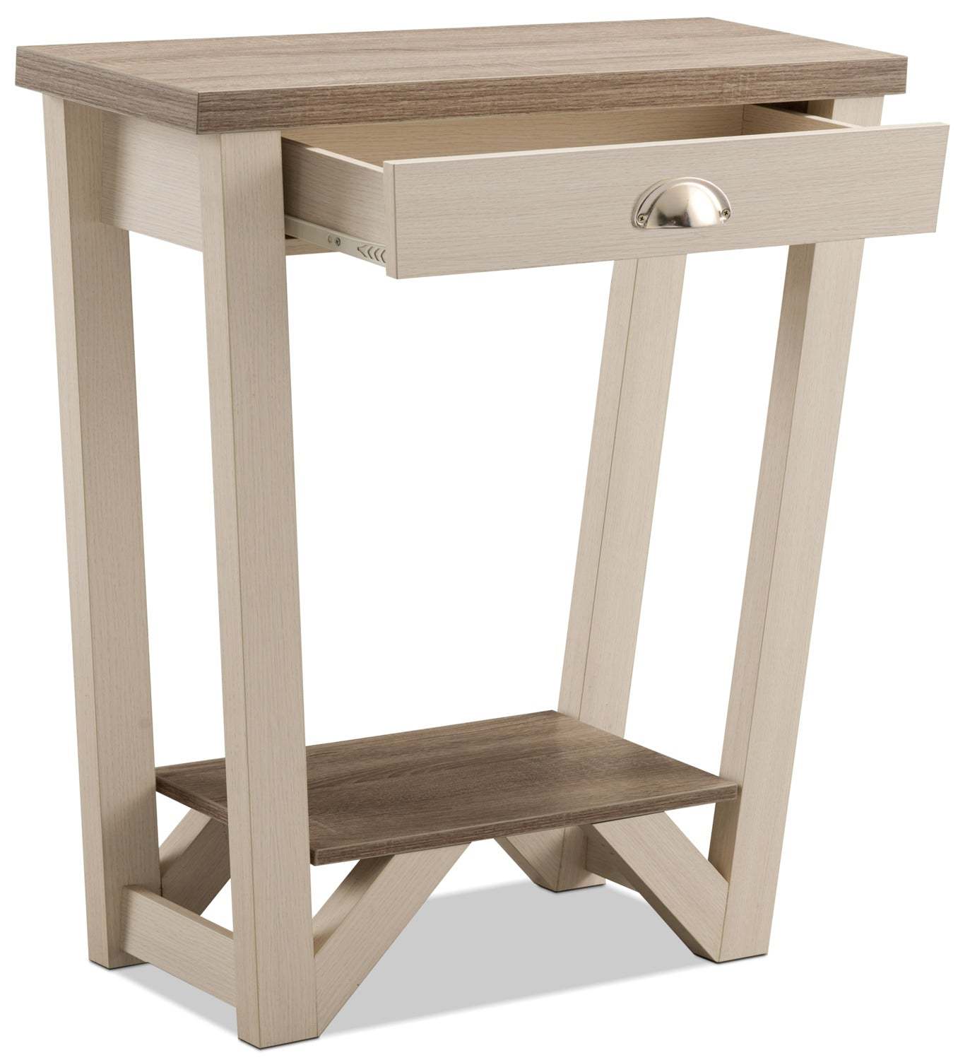 Arika 31 Modern End Table with Storage and Shelf - Ivoire | Table de bout moderne Arika de 31 po avec rangement et tablette - ivoire