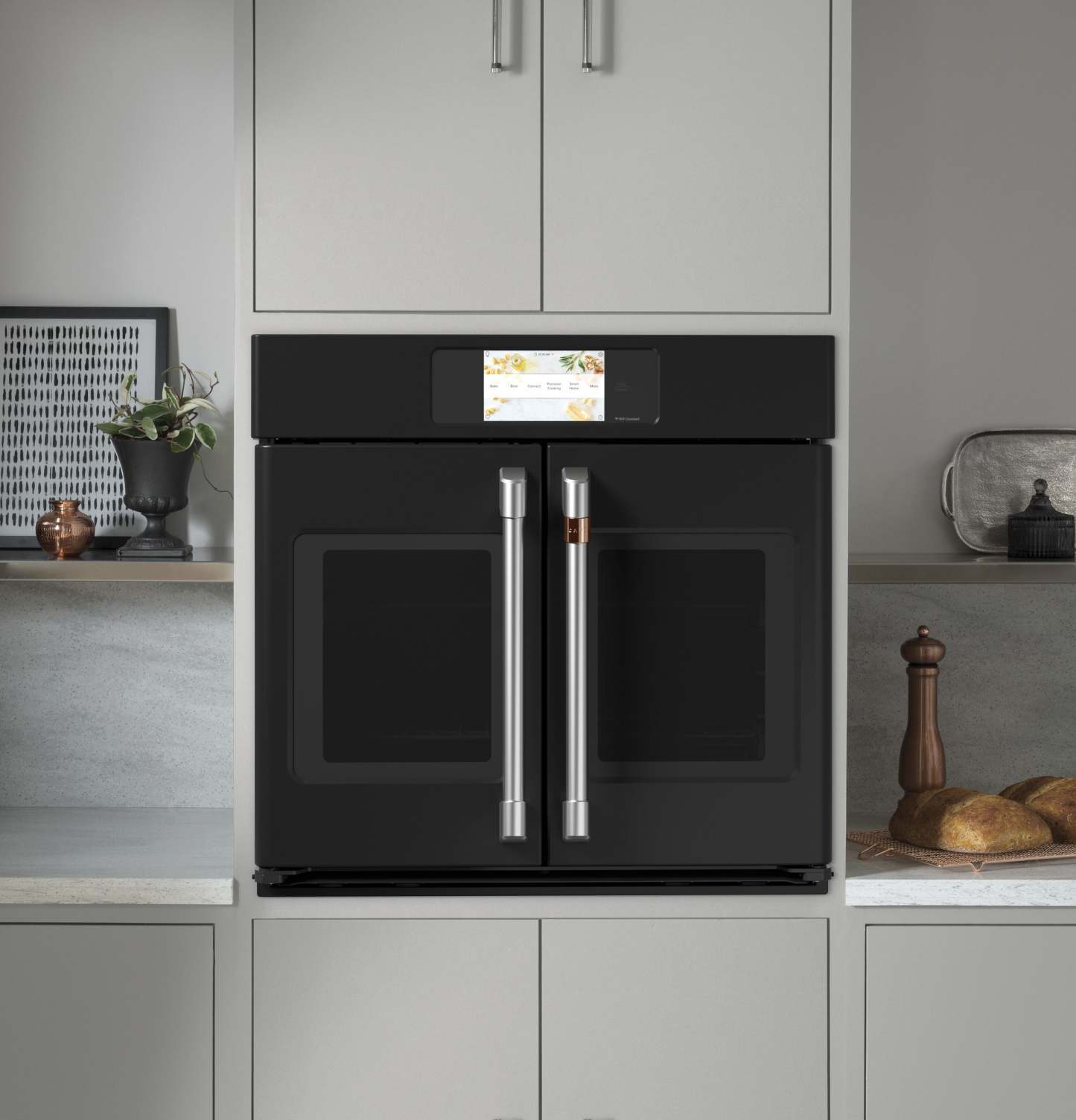 Four mural électrique Café de 5 pi³ et de 30 po avec convection européenne véritable et portes françaises - Noir mat - CTS9…