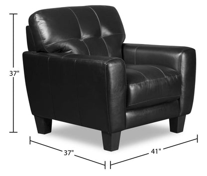 Fauteuil Curt de 41 po en cuir avec capitonnage à boutons - véritable noir