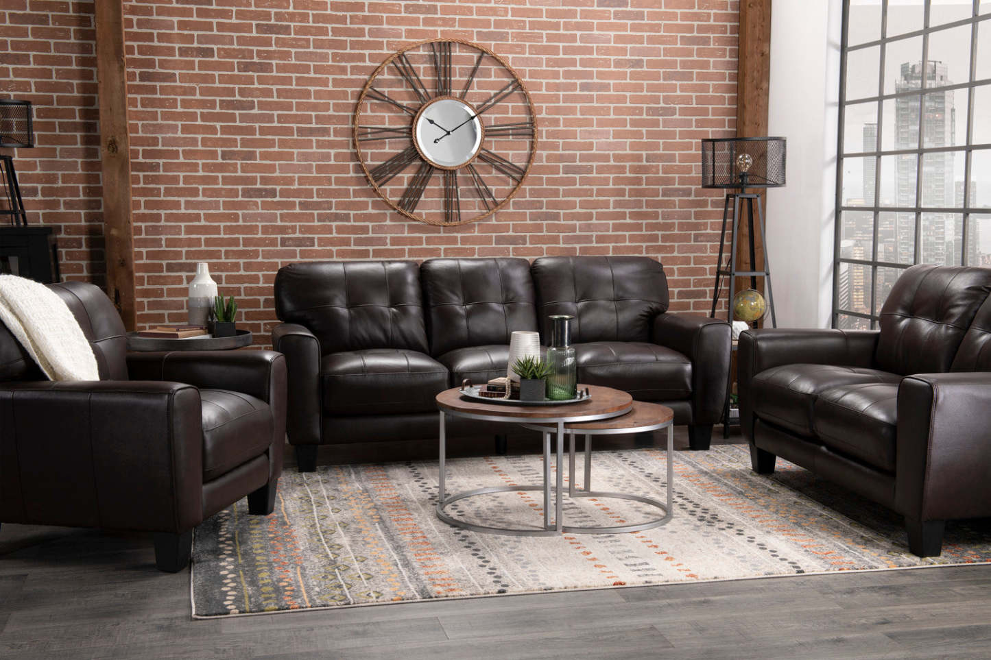 Curt 41 Fauteuil en cuir véritable avec capitonnage à boutons - brun