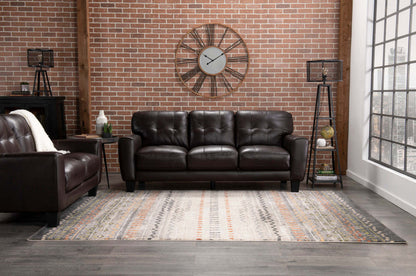 Curt 85 Sofa en cuir véritable avec capitonnage à boutons - Brun