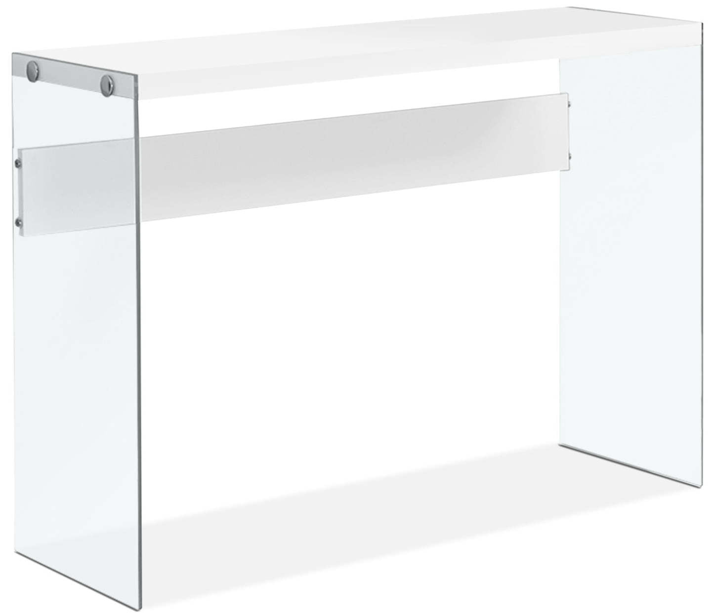 Waterford 44 Modern Sofa Table - Blanc avec pieds en verre|Table de salon moderne Waterford de 44 po - blanche avec pattes en verre