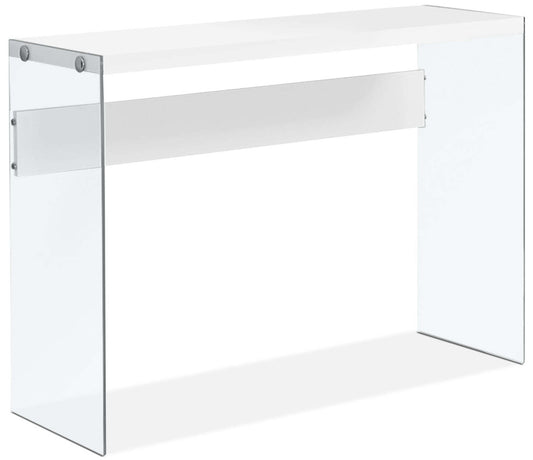 Waterford 44 Modern Sofa Table - Blanc avec pieds en verre|Table de salon moderne Waterford de 44 po - blanche avec pattes en verre