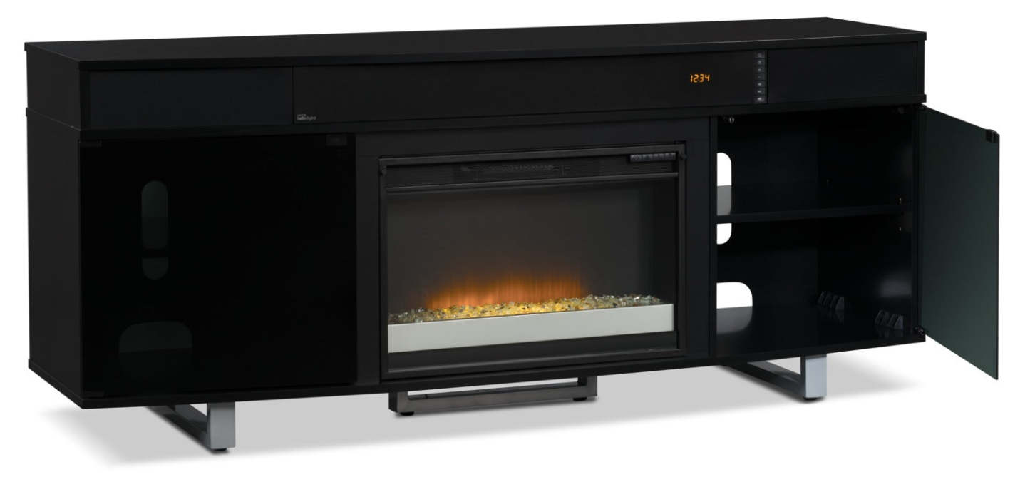 Meuble pour téléviseur moderne Odesos de 72 po avec foyer électrique, rangement et système de gestion des câbles pour téléviseurs jusqu'à 80 po