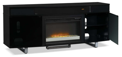 Meuble pour téléviseur moderne Odesos de 72 po avec foyer électrique, rangement et système de gestion des câbles pour téléviseurs jusqu'à 80 po