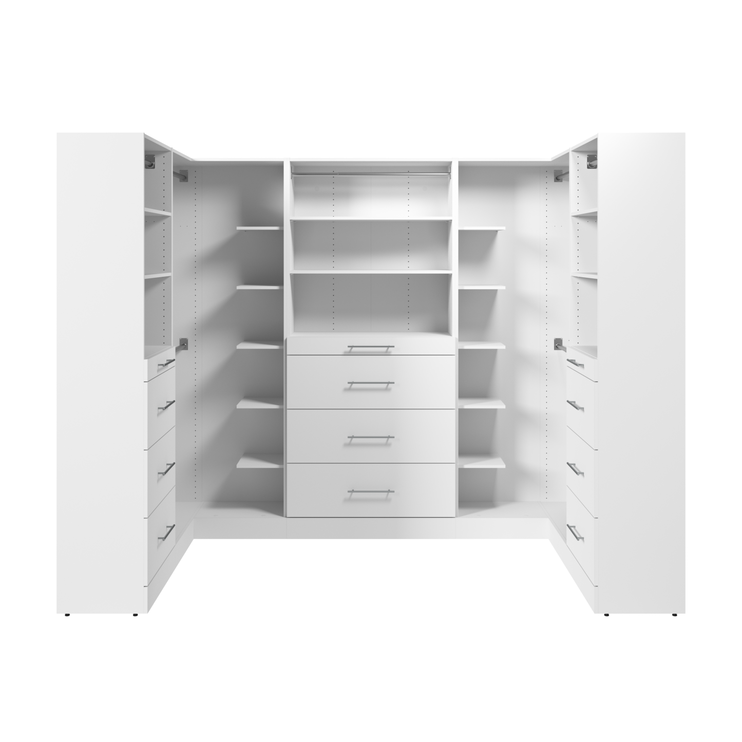 Bestar Florence 105 Système de pièce-penderie en forme de U modulaire avec tringles, tablettes et tiroirs de style lisse - blanc