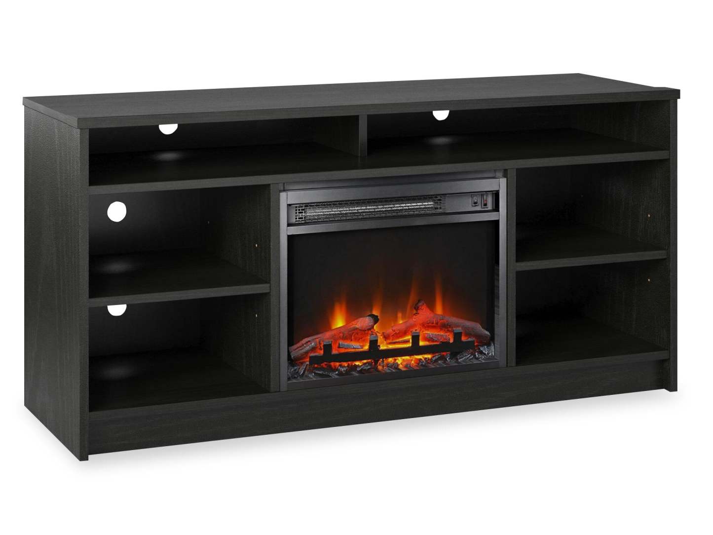 Meuble TV Ameriwood Home Hendrix 55 avec foyer électrique et étagères - Chêne noir|Meuble pour téléviseur Hendrix d'Ameriwood Home de 55 po avec foyer électrique et tablettes - chêne noir