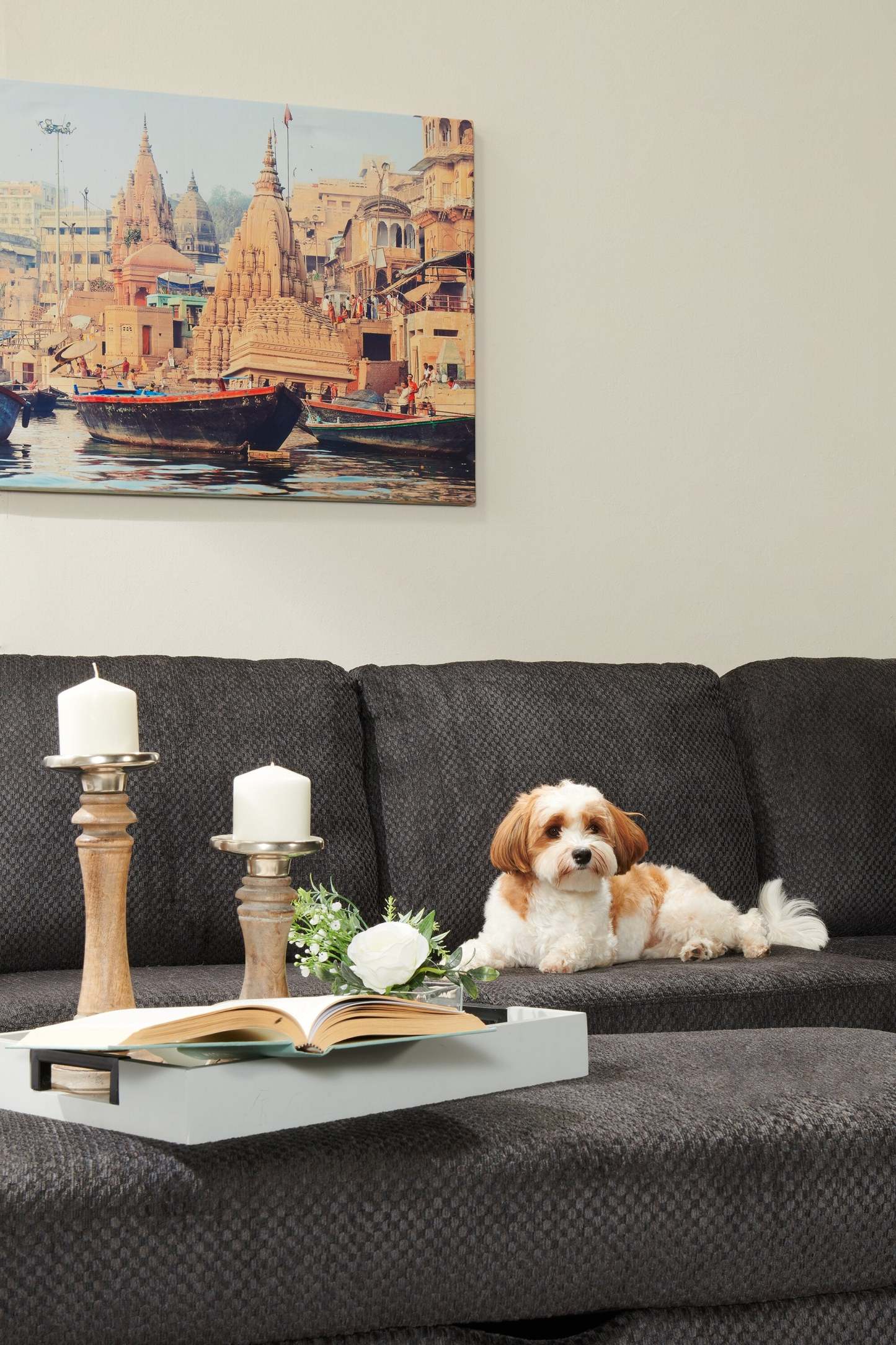 Ancienne ville de Varanasi 28x42 Cadre d’art mural et panneau de tissu| Ville Ancienne De Varanasi 28 po x 42 po : Cadre d'art mural et panneau de tissu|D44GAH24