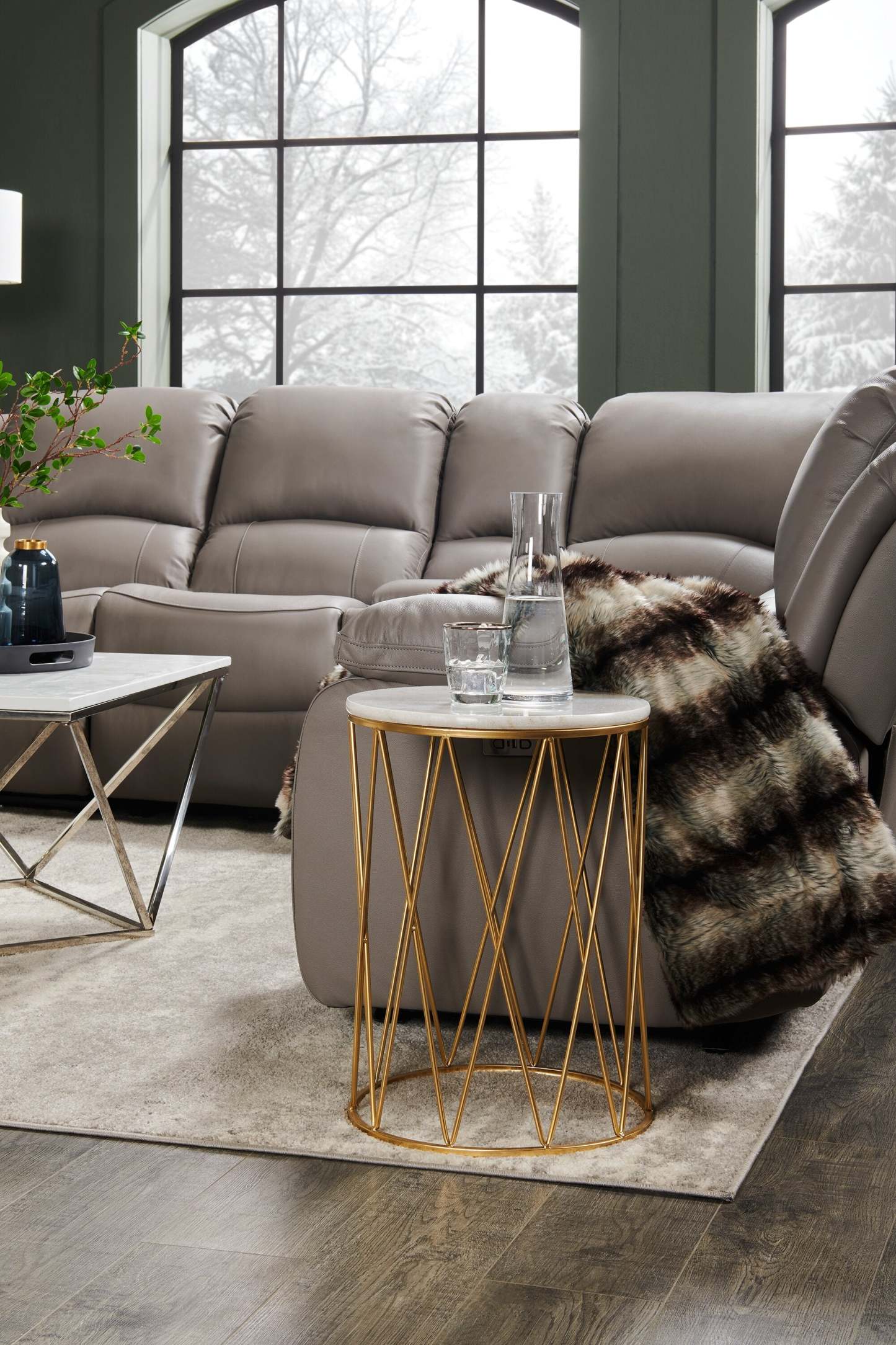 Dalilah 16 2-Pack Accent Table Package - Marbre blanc avec base dorée|Ensemble 2 tables d'appoint Dalilah de 16 po - marbre blanc avec base dorée