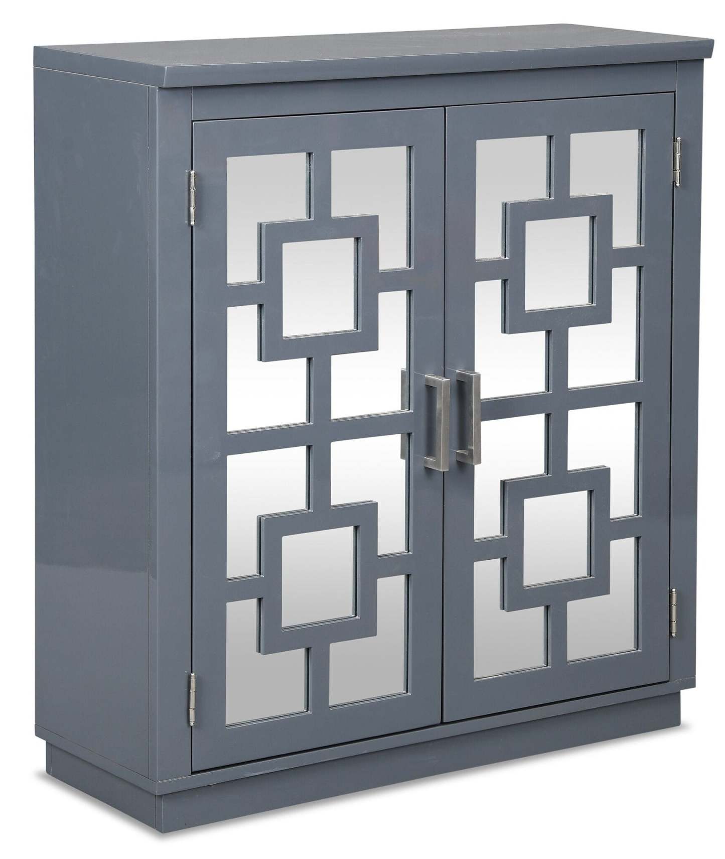 Darci 31,5 Armoire d'appoint avec portes miroir - Gris|Armoire décorative Darci de 31,5 po avec portes en miroir - grise