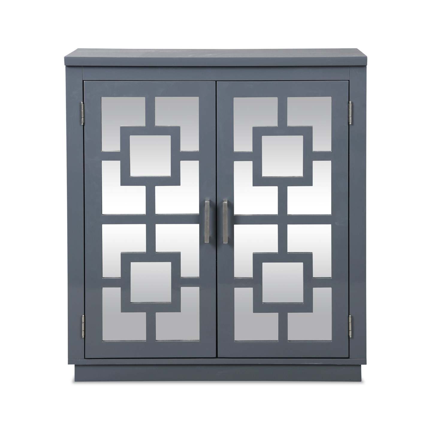Darci 31,5 Armoire d'appoint avec portes miroir - Gris|Armoire décorative Darci de 31,5 po avec portes en miroir - grise