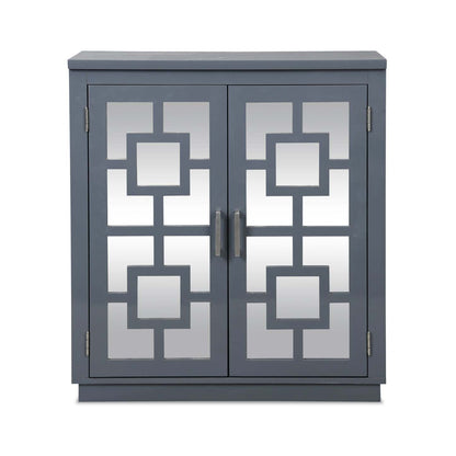 Darci 31,5 Armoire d'appoint avec portes miroir - Gris|Armoire décorative Darci de 31,5 po avec portes en miroir - grise
