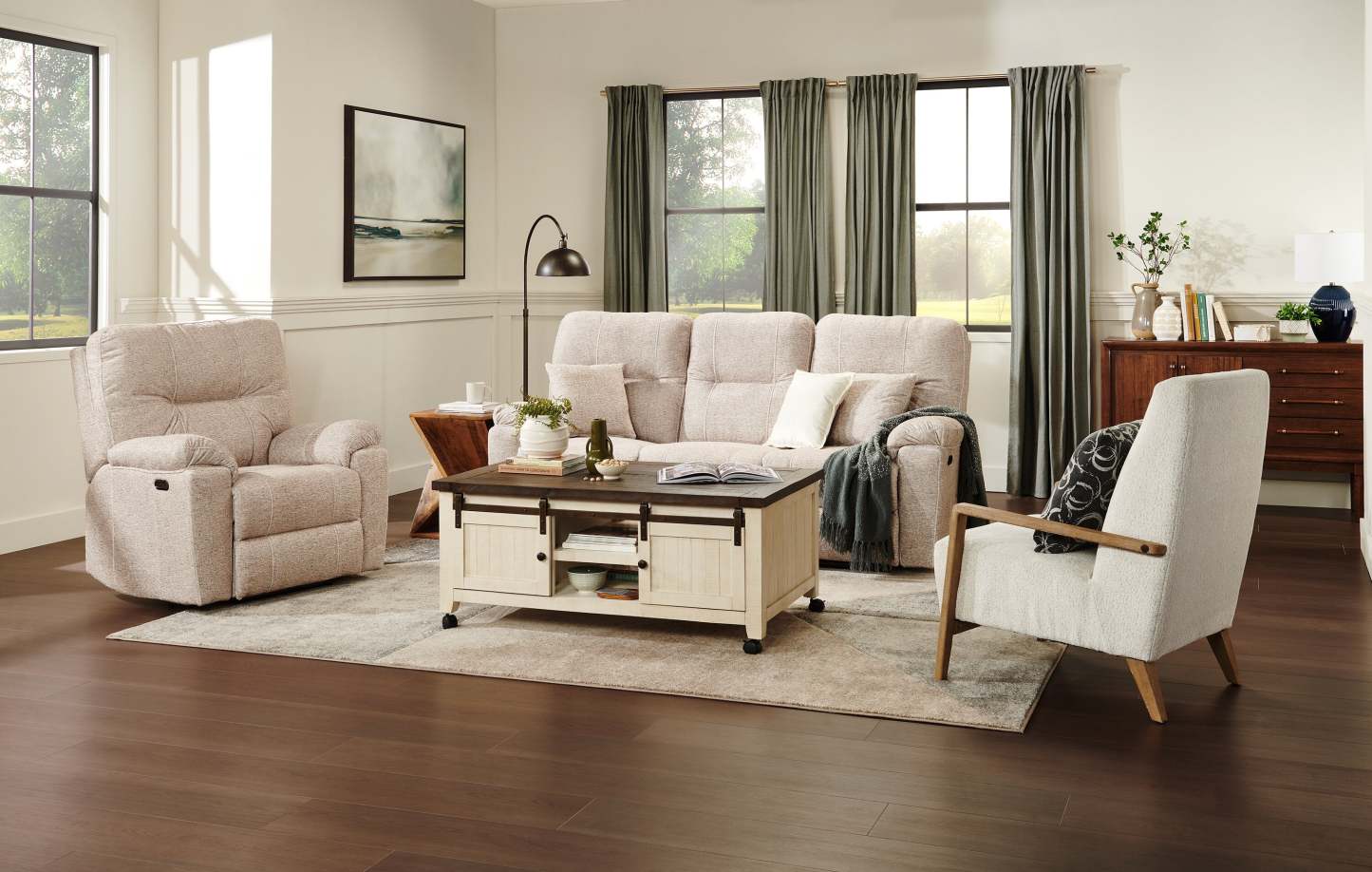 Chaise d'appoint Adley 28 en tissu chenille avec accoudoirs et pieds en bois - Blanc albâtre | Fauteuil d'appoint Adley 28 po en tissu de chenille avec accoudoirs et pattes en bois - blanc albâtre