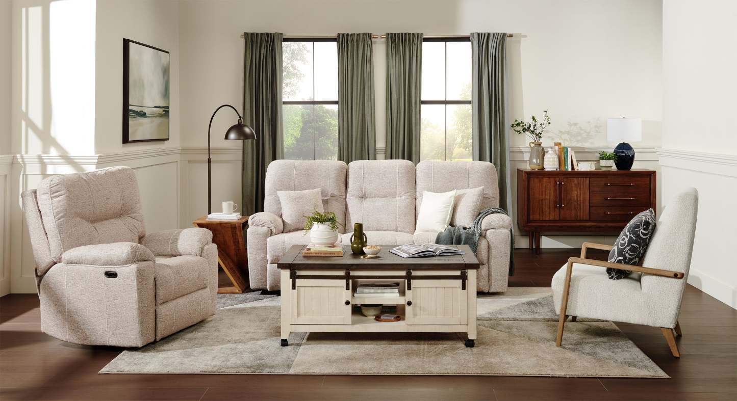 Fauteuil à inclinaison électrique Dawson de 40 po fabriqué au Canada en tissu avec port USB - beige