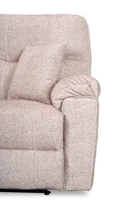 Sofa à inclinaison électrique Dawson de 87 po fabriqué au Canada en tissu avec port USB et coussins décoratifs - beige