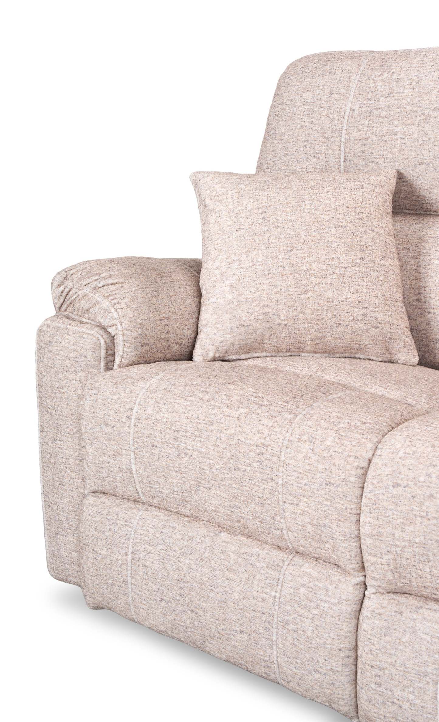 Sofa à inclinaison électrique Dawson de 87 po fabriqué au Canada en tissu avec port USB et coussins décoratifs - beige