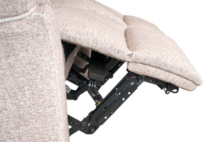 Sofa à inclinaison électrique Dawson de 87 po fabriqué au Canada en tissu avec port USB et coussins décoratifs - beige