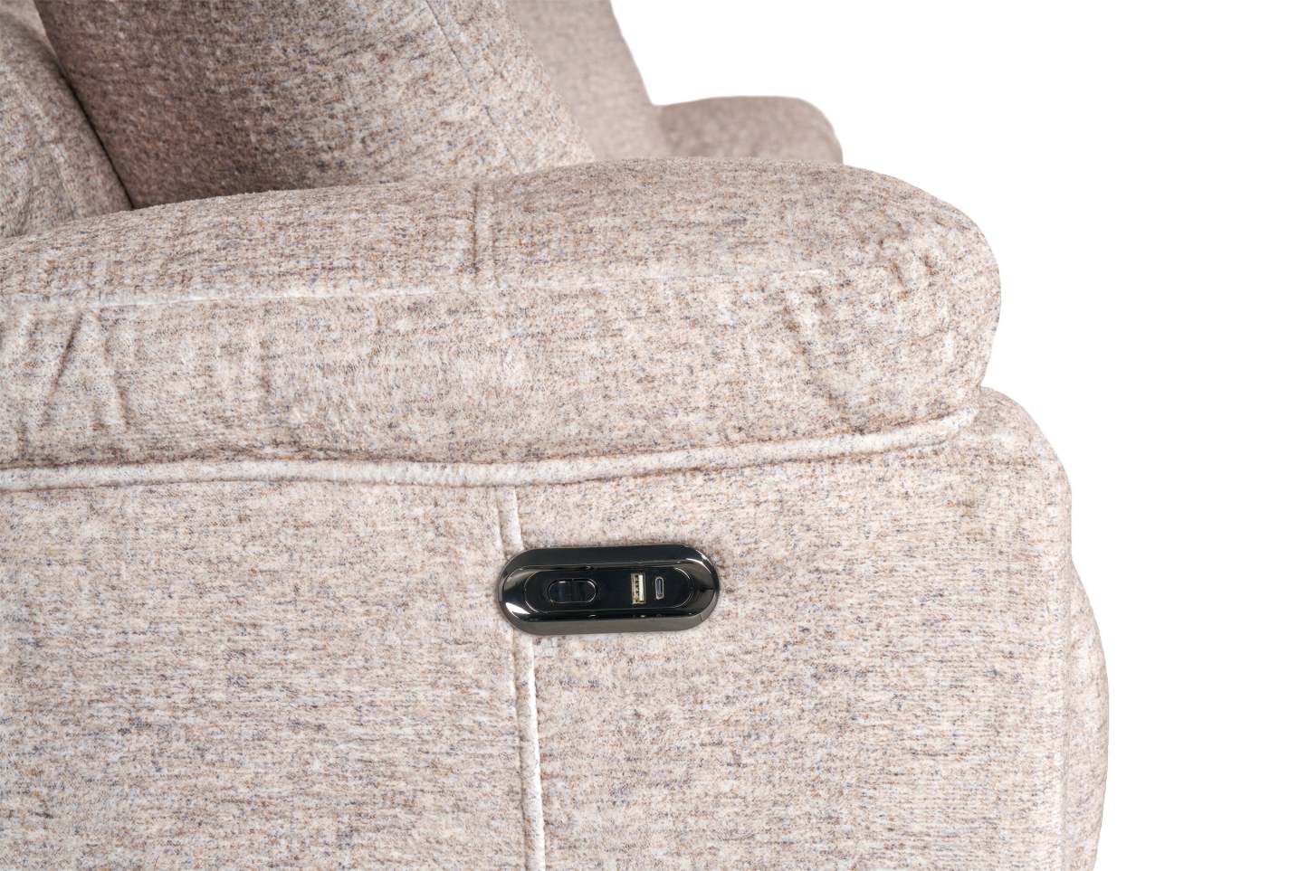 Fauteuil à inclinaison électrique Dawson de 40 po fabriqué au Canada en tissu avec port USB - beige