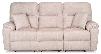 Sofa à inclinaison électrique Dawson de 87 po fabriqué au Canada en tissu avec port USB et coussins décoratifs - beige