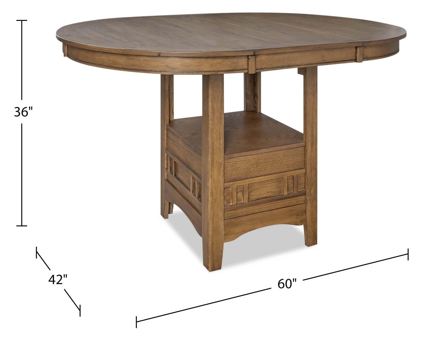 Table de salle à manger à hauteur de comptoir Dena avec rallonge de 42 à 60 W, ronde - Chêne brun | Table de salle à manger ronde Dena de 42 po à 60 po (L) de hauteur comptoir et avec rallonge - chêne brun