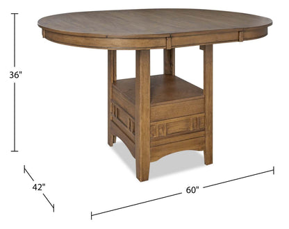 Table de salle à manger à hauteur de comptoir Dena avec rallonge de 42 à 60 W, ronde - Chêne brun | Table de salle à manger ronde Dena de 42 po à 60 po (L) de hauteur comptoir et avec rallonge - chêne brun