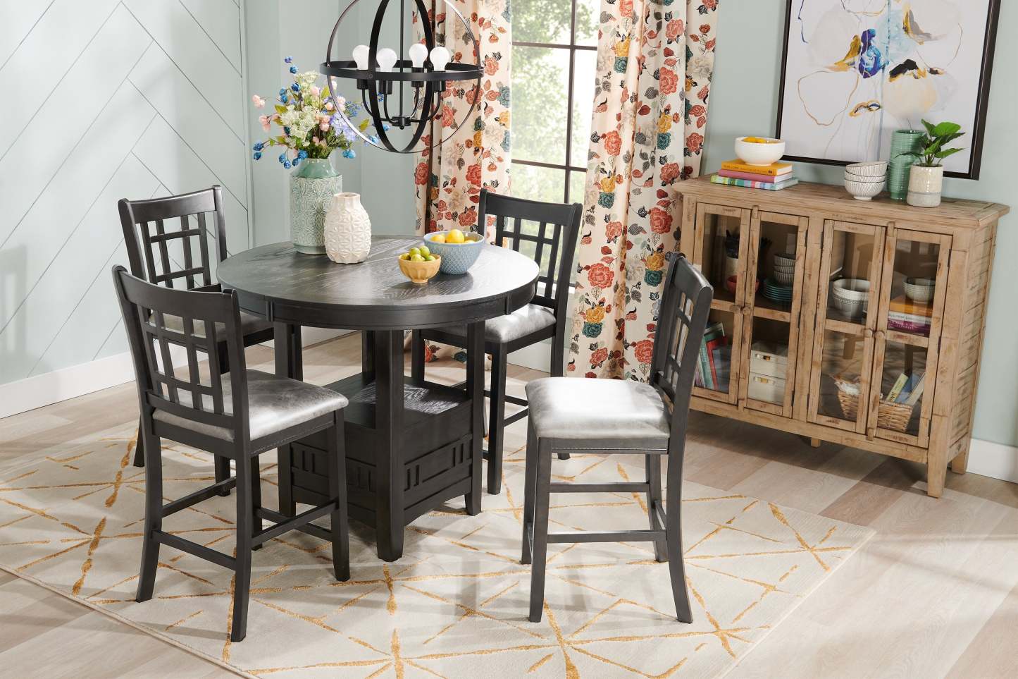 Table de salle à manger à hauteur de comptoir Dena avec rallonge de 42 à 60 W, ronde - Gris | Table de salle à manger ronde Dena de 42 po à 60 po (L) de hauteur comptoir et avec rallonge - grise