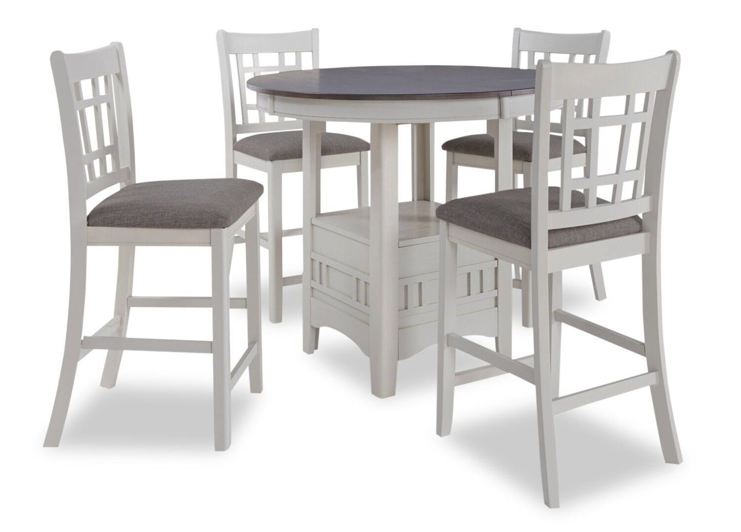 Dena 5pc Counter-Height Dining Set with Table & Chairs, 42-60W Extension, Round  - Dove Grey | Ensemble de salle à manger Dena 5 pièces de hauteur comptoir avec table ronde, rallonge de 42 po à 60 po (L) et chaises - gris tourterelle