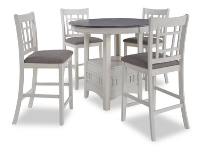Dena 5pc Counter-Height Dining Set with Table & Chairs, 42-60W Extension, Round  - Dove Grey | Ensemble de salle à manger Dena 5 pièces de hauteur comptoir avec table ronde, rallonge de 42 po à 60 po (L) et chaises - gris tourterelle