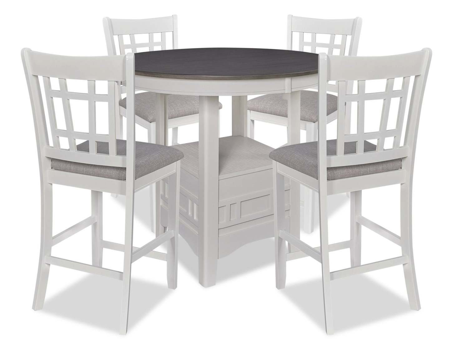 Dena 5pc Counter-Height Dining Set with Table & Chairs, 42-60W Extension, Round  - Dove Grey | Ensemble de salle à manger Dena 5 pièces de hauteur comptoir avec table ronde, rallonge de 42 po à 60 po (L) et chaises - gris tourterelle