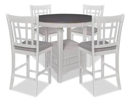 Dena 5pc Counter-Height Dining Set with Table & Chairs, 42-60W Extension, Round  - Dove Grey | Ensemble de salle à manger Dena 5 pièces de hauteur comptoir avec table ronde, rallonge de 42 po à 60 po (L) et chaises - gris tourterelle