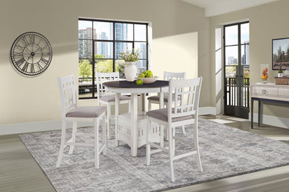 Dena 5pc Counter-Height Dining Set with Table & Chairs, 42-60W Extension, Round  - Dove Grey | Ensemble de salle à manger Dena 5 pièces de hauteur comptoir avec table ronde, rallonge de 42 po à 60 po (L) et chaises - gris tourterelle