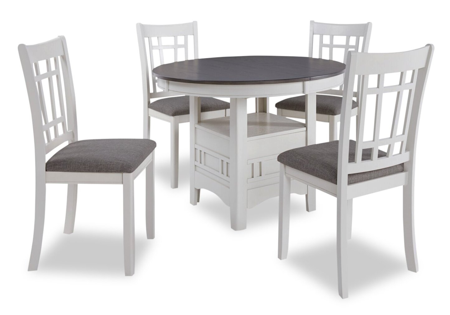 Ensemble de salle à manger Dena 5 pièces avec table et chaises, extension 42-60 W, rond - Gris tourterelle | Ensemble de salle à manger Dena 5 pièces avec table ronde, rallonge de 42 po à 60 po (L) et chaises - gris tourterelle