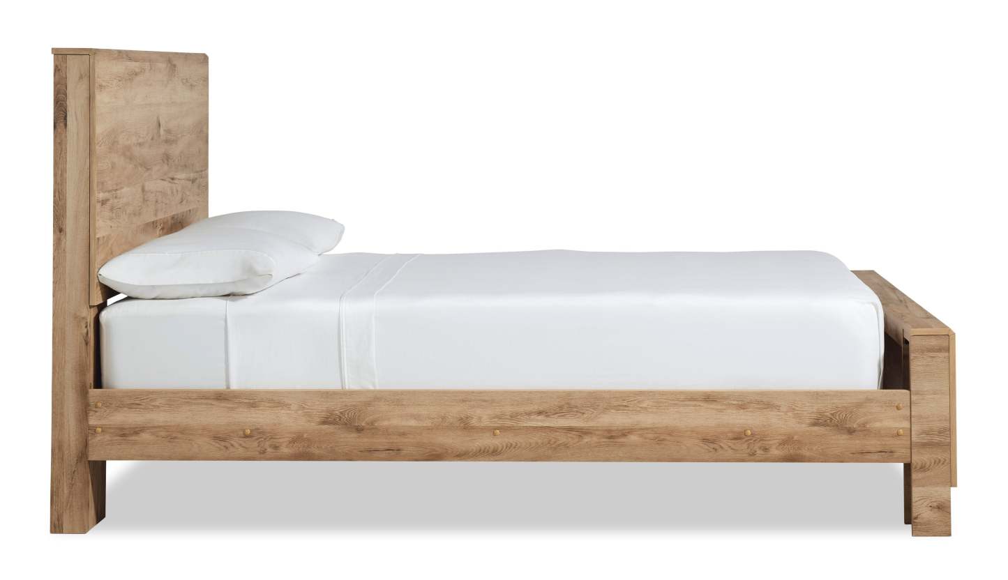 Lit à panneaux Derekson avec tête de lit et cadre de lit, naturel - format très grand lit | Lit à panneaux Derekson avec tête de lit et cadre, naturel - King Size