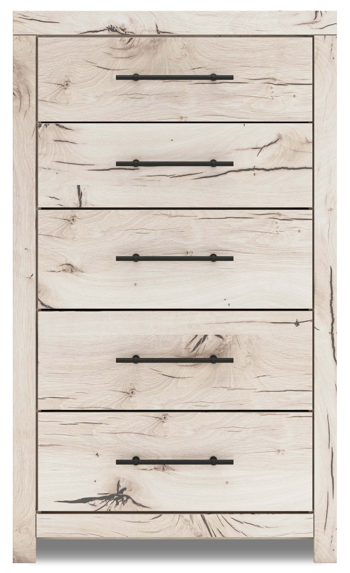 Commode de chambre à coucher Derekson, 5 tiroirs, 31,7 L x 53,9 H - Blanc rustique | Commode verticale de chambre à coucher Derekson de 31,7 po (L) x 53,9 po (H) à 5 tiroirs - blanc rustique