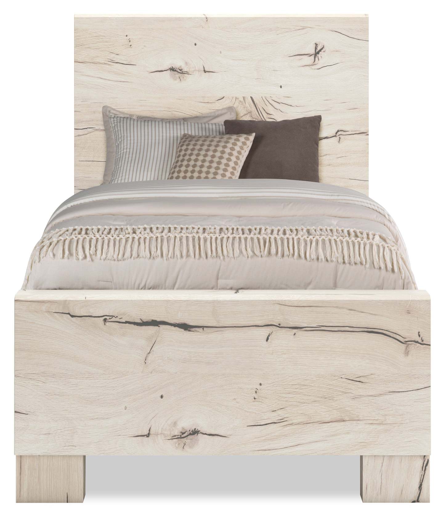 Lit à panneaux Derekson avec tête de lit et cadre pour enfants, blanc rustique - taille simple | Lit à panneaux Derekson pour enfants avec tête de lit et cadre de lit, blanc rustique - format lit simple