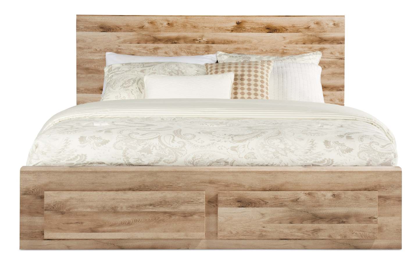 Lit de rangement Derekson avec 2 tiroirs intégrés au pied du lit, naturel - format grand lit | Derekson Storage Bed with 2 Built-In Footboard Drawers, Natural - Queen Size
