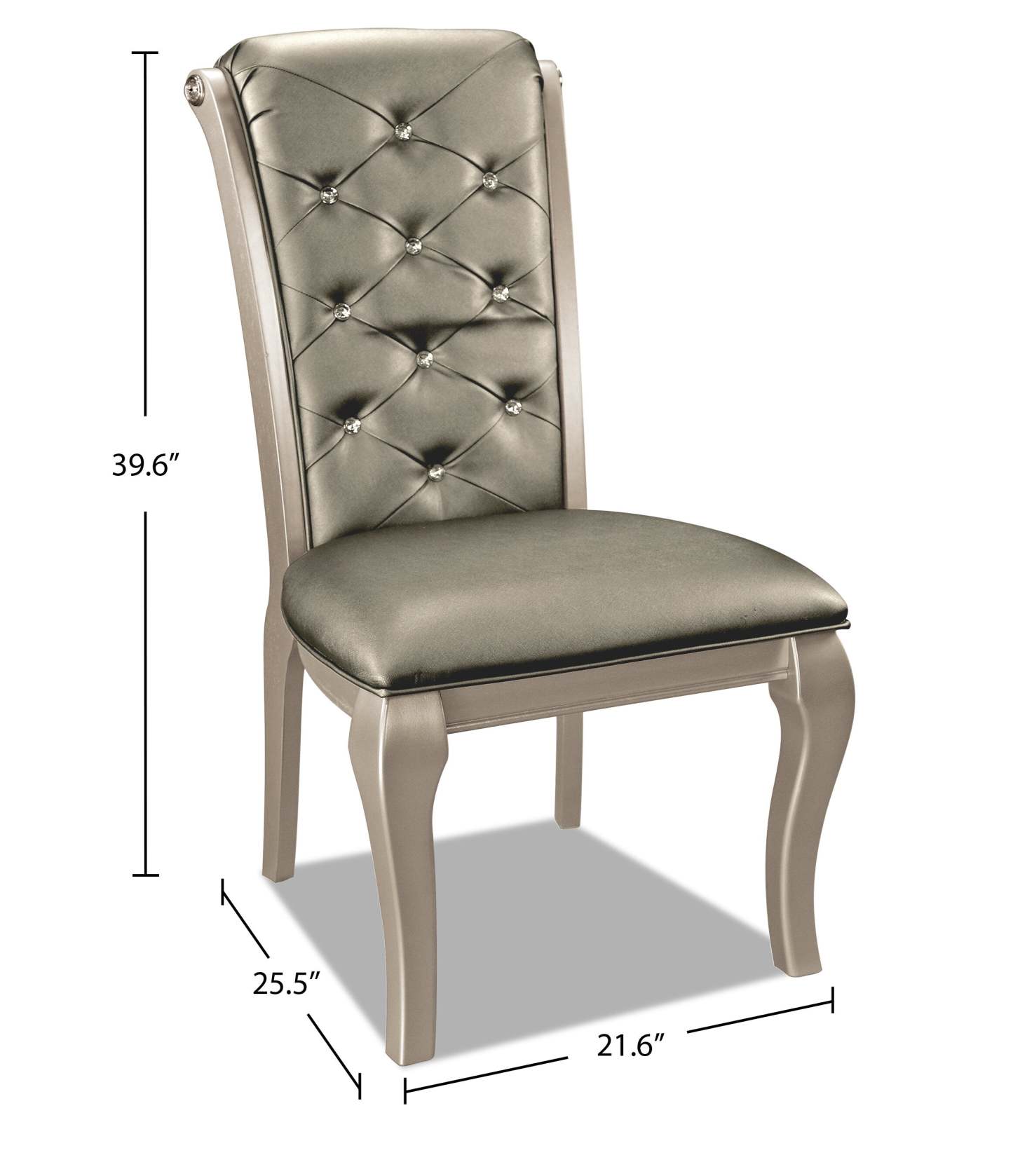 Chaise de salle à manger Diva avec tissu en cuir végétalien, capitonné avec boutons - Gris argenté | Chaise de salle à manger Diva en tissu de cuir végétalien capitonné - gris argenté