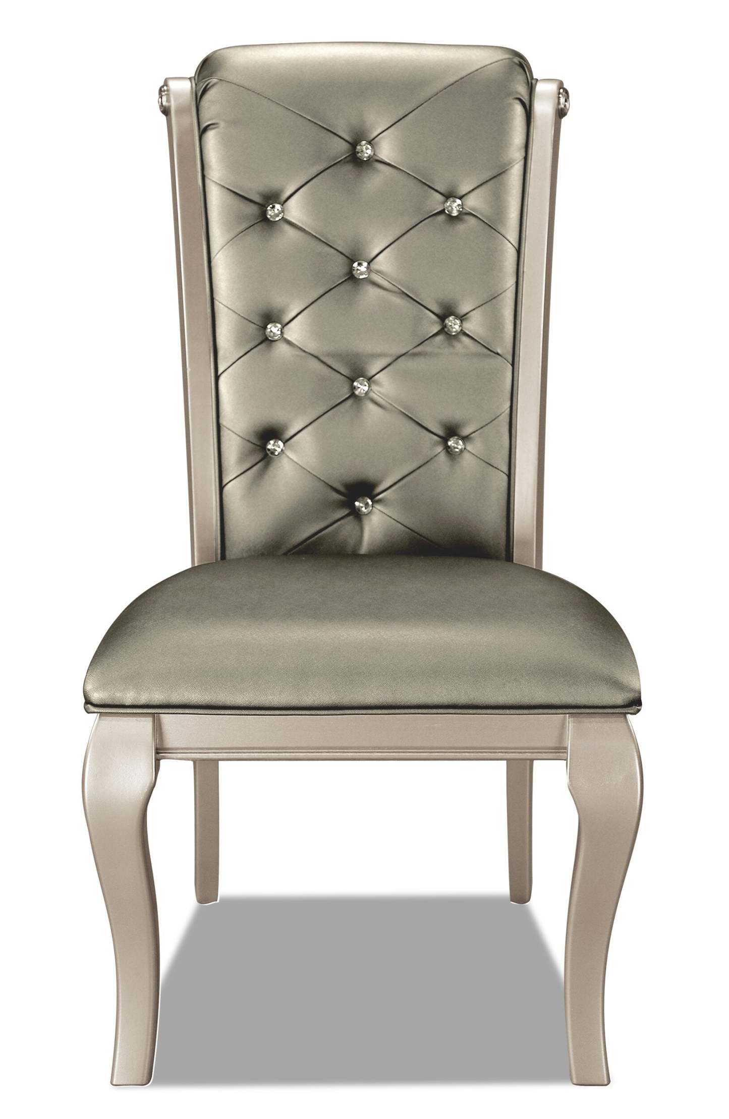 Chaise de salle à manger Diva avec tissu en cuir végétalien, capitonné avec boutons - Gris argenté | Chaise de salle à manger Diva en tissu de cuir végétalien capitonné - gris argenté