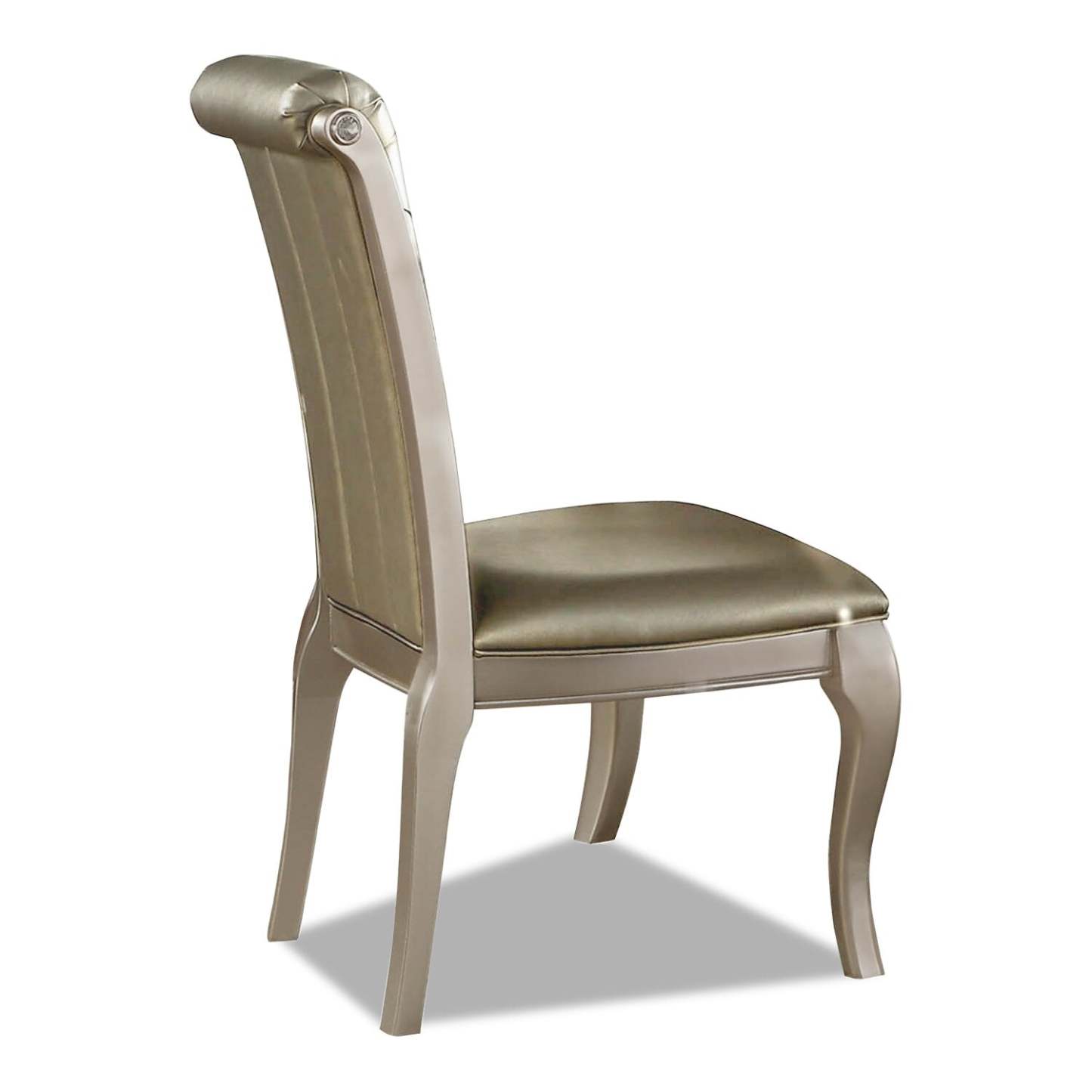 Chaise de salle à manger Diva avec tissu en cuir végétalien, capitonné avec boutons - Gris argenté | Chaise de salle à manger Diva en tissu de cuir végétalien capitonné - gris argenté