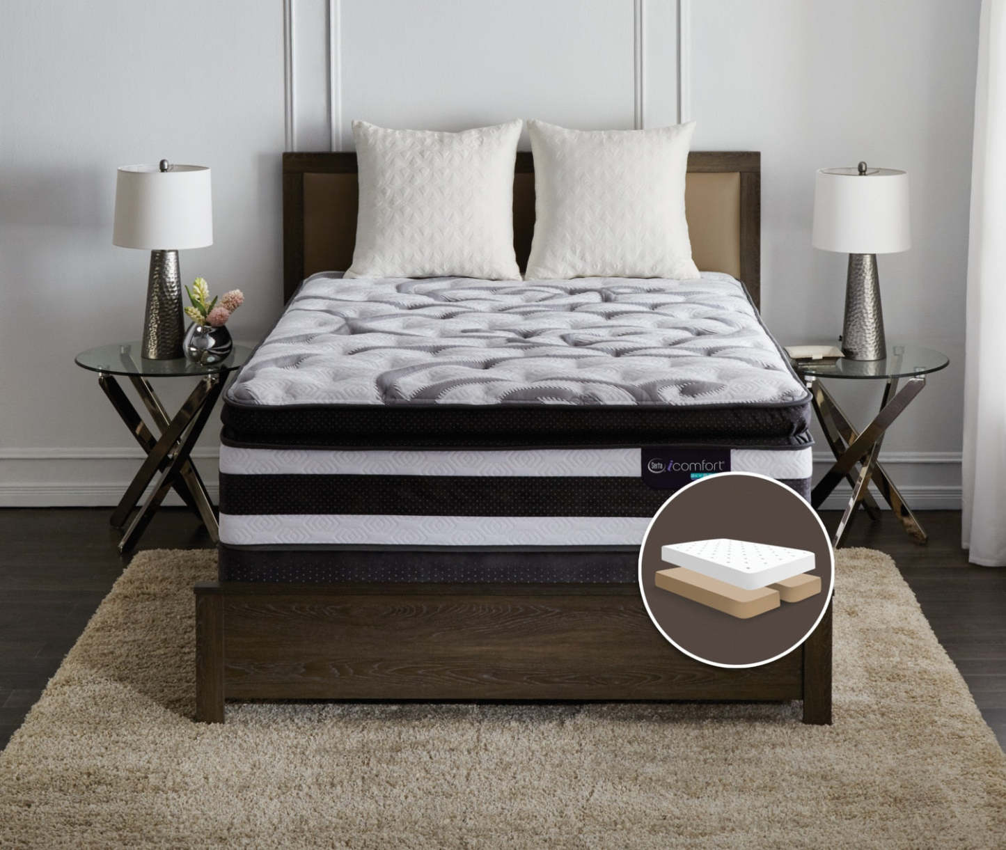 Serta iComfort® Manolo Medium Super Pillow-Top Split Queen Mattress Set|Ensemble semi-ferme à plateau-coussin épais divisé Manolo iComfort de Serta pour grand lit