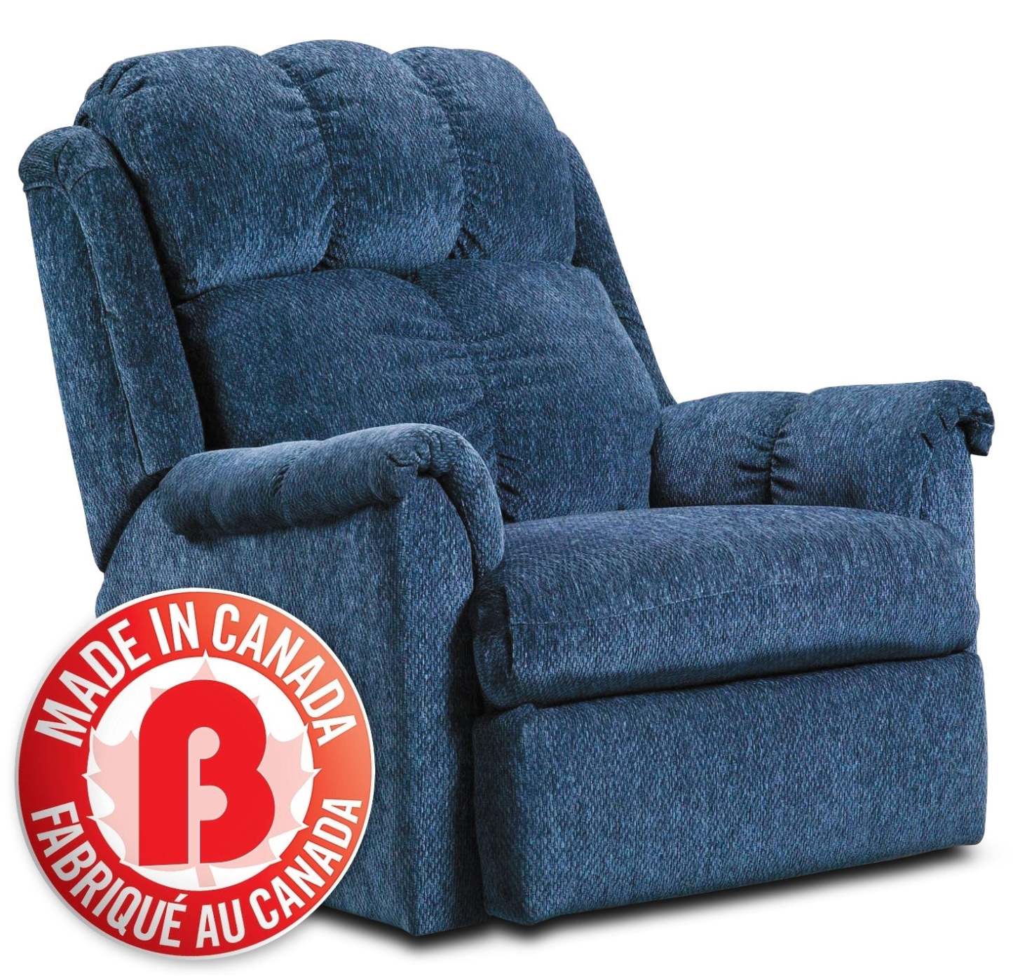 Made in Canada 35 Chenille Fabric Power Reclining Chair - Navy Blue | Fauteuil inclinable électrique de 35 po fabriqué au Canada en tissu de chenille - bleu marine